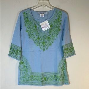 NWT. Gretchen Scott Designs XS Floral Embroidered Cotton Tunic Blouse.